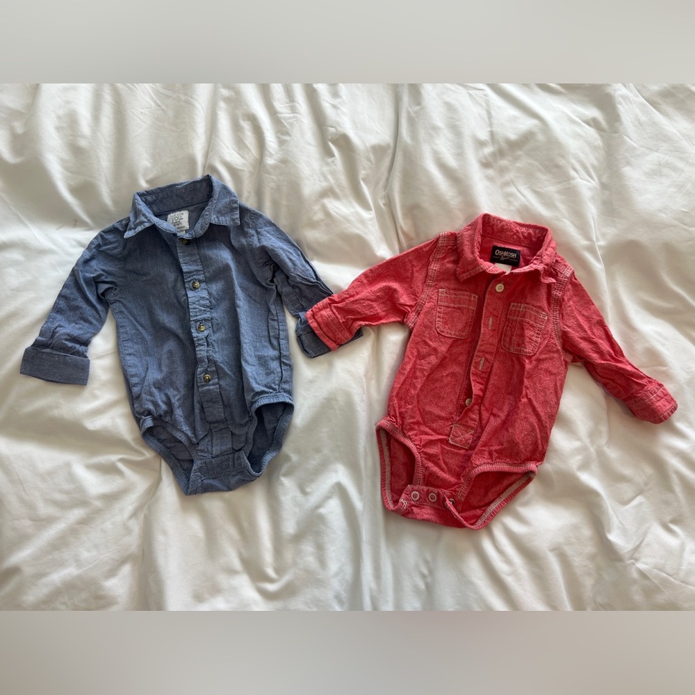 9 Month Long-Sleeve Button Down One-Pieces